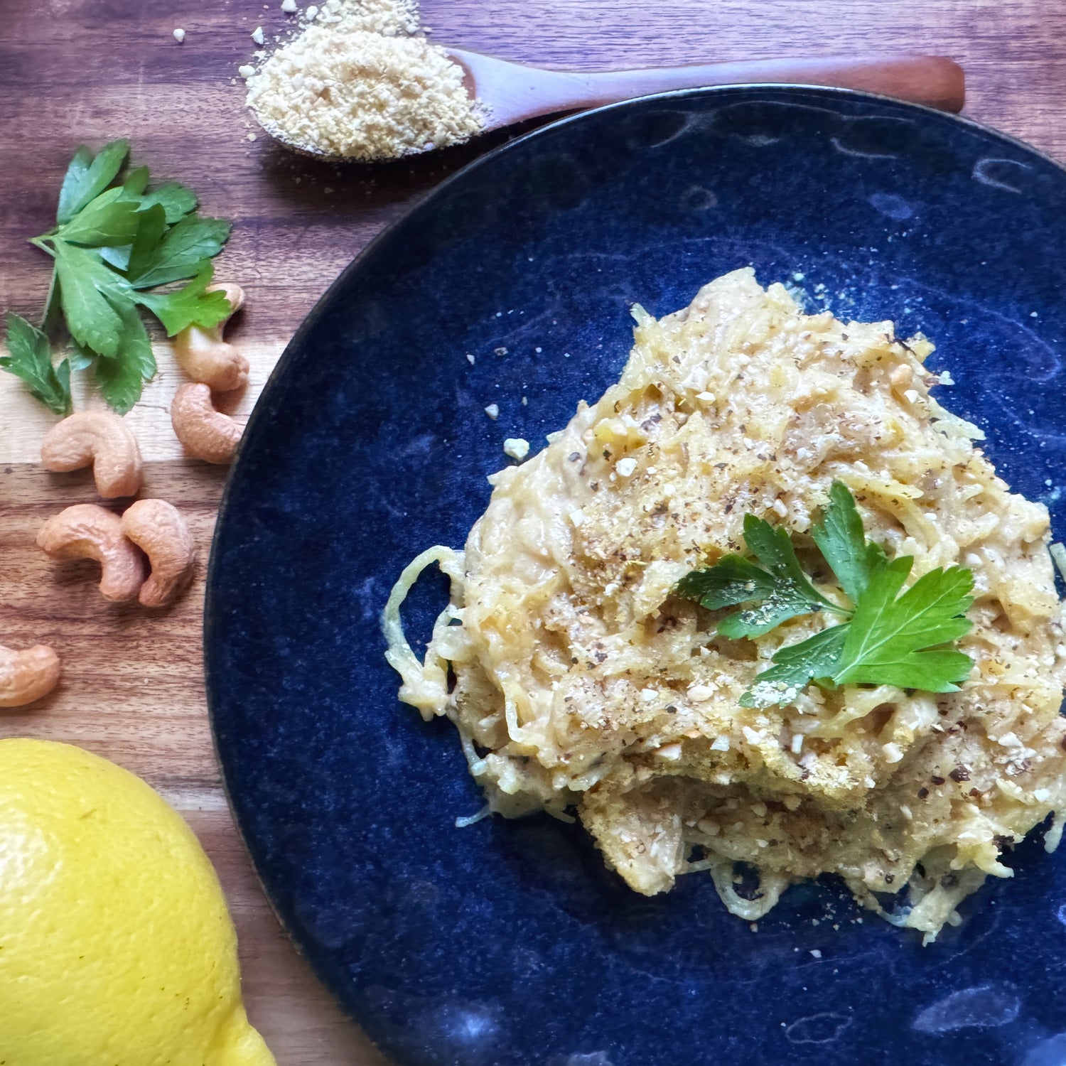 Vegan Cacio e pepe spaghetti squash